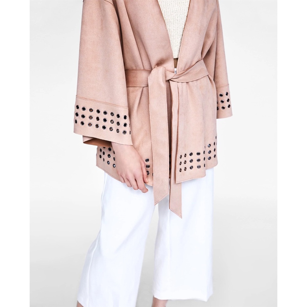 NWT Zara Basic Faux Suede Light Blush Pink Oversized Kimono Jacket Cardigan XS